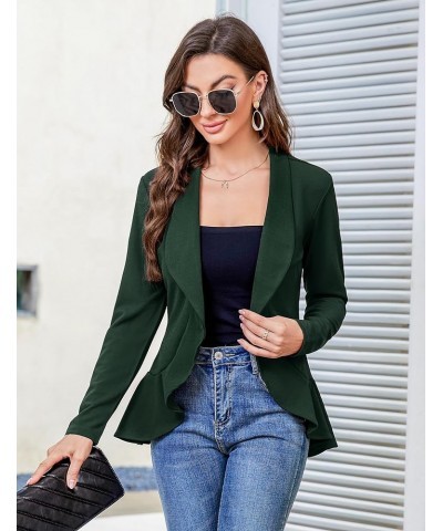 Womens Casual Blazer 3/4 Sleeve Open Front Ruffle Work Office Cardigan Suit Jacket Long Sleeve-dark Green $19.50 Blazers