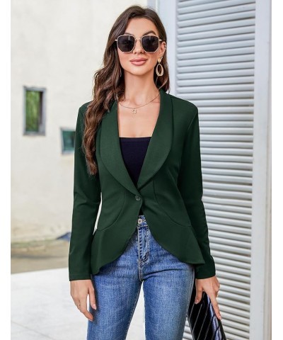 Womens Casual Blazer 3/4 Sleeve Open Front Ruffle Work Office Cardigan Suit Jacket Long Sleeve-dark Green $19.50 Blazers