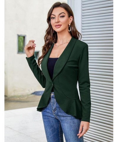 Womens Casual Blazer 3/4 Sleeve Open Front Ruffle Work Office Cardigan Suit Jacket Long Sleeve-dark Green $19.50 Blazers