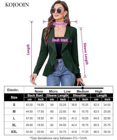 Womens Casual Blazer 3/4 Sleeve Open Front Ruffle Work Office Cardigan Suit Jacket Long Sleeve-dark Green $19.50 Blazers