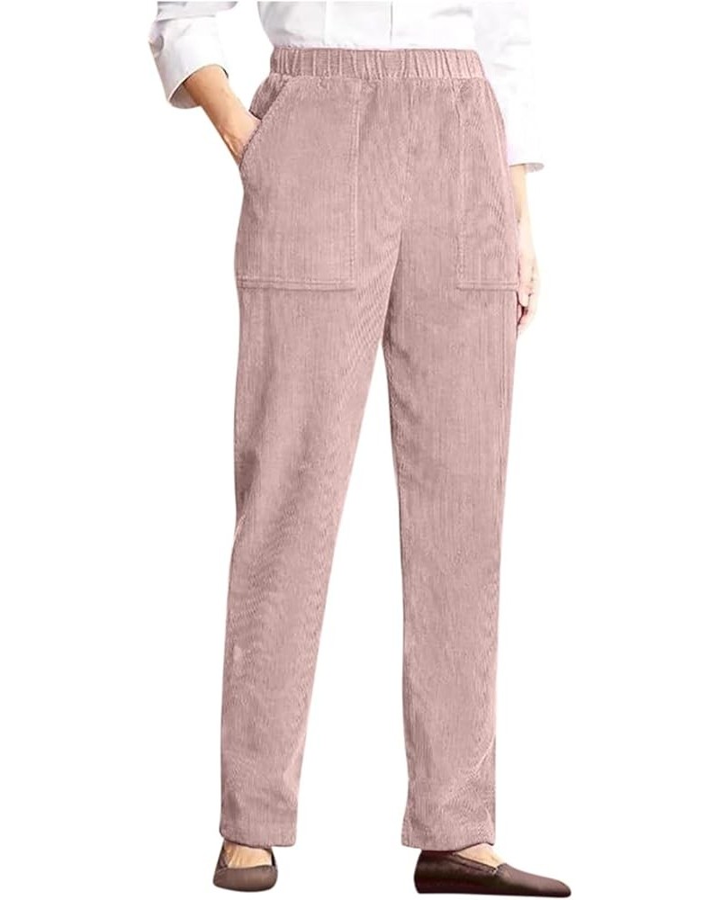 Corduroy Pants for Women Casual Elastic High Waist Straight Pants Baggy Loose Fit Vintage Comfy Trousers with Pockets Pink $7...