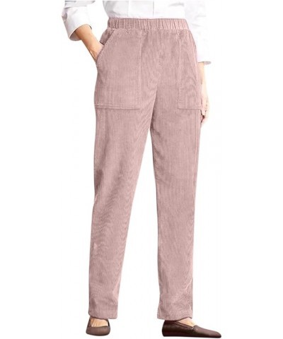 Corduroy Pants for Women Casual Elastic High Waist Straight Pants Baggy Loose Fit Vintage Comfy Trousers with Pockets Pink $7...