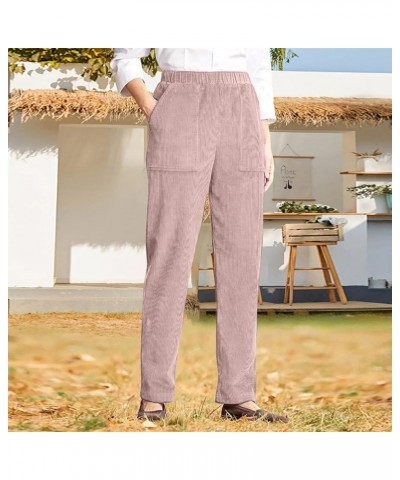 Corduroy Pants for Women Casual Elastic High Waist Straight Pants Baggy Loose Fit Vintage Comfy Trousers with Pockets Pink $7...