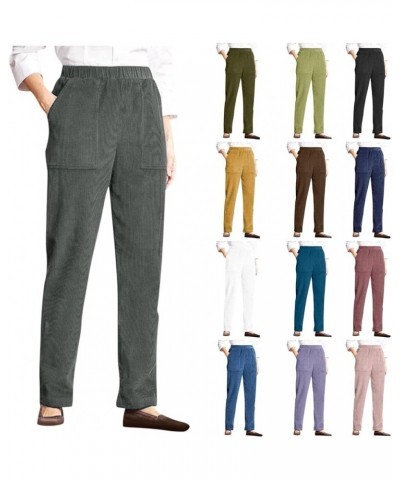 Corduroy Pants for Women Casual Elastic High Waist Straight Pants Baggy Loose Fit Vintage Comfy Trousers with Pockets Pink $7...