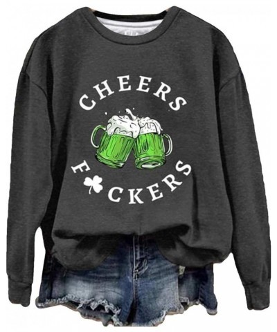 Womens St Patricks Day Sweatshirts Irish Lucky Green Shamrock Long Sleeve Crewneck Shirts A Dark Gray $8.83 Hoodies & Sweatsh...