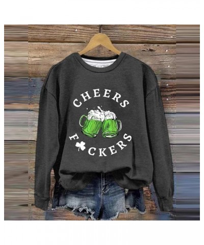 Womens St Patricks Day Sweatshirts Irish Lucky Green Shamrock Long Sleeve Crewneck Shirts A Dark Gray $8.83 Hoodies & Sweatsh...