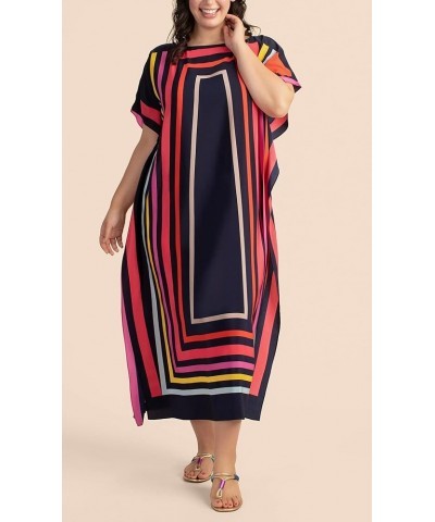 Strpe Rainbow Kaftan Women Plus Size Swimsuit Cover up Short Sleeve Caftan Caftans Vneck Fast Dry Caftan Dresses Floral Print...