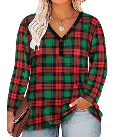 Plus Size Tops for Women Long Sleeve Casual Ragal Shirts Henley Fall Blouse XL-5XL 706-plaid $12.00 Tops