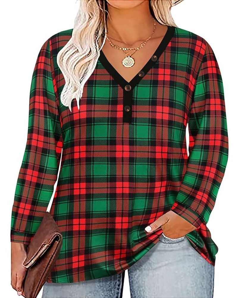 Plus Size Tops for Women Long Sleeve Casual Ragal Shirts Henley Fall Blouse XL-5XL 706-plaid $12.00 Tops