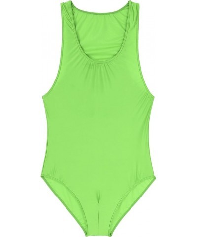 Women's 80s/90s Inspired Glossy Body Suit High Cut One Piece Thong Tank Leotards Swimsuits 2fluorescent Green a $6.87 Swimsuits