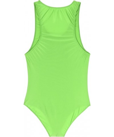 Women's 80s/90s Inspired Glossy Body Suit High Cut One Piece Thong Tank Leotards Swimsuits 2fluorescent Green a $6.87 Swimsuits