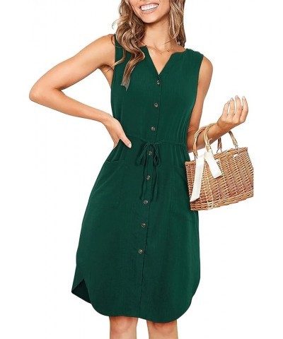 Women's Summer Casual Crew Neck Tank Dress Sleeveless Drawstring T Shirt Sundress A line Midi Dress with Pockets F Green $15....