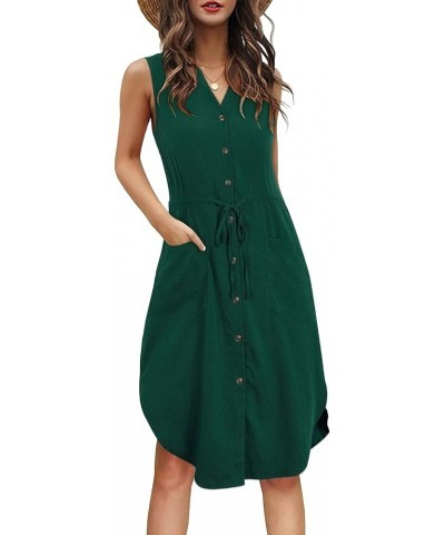 Women's Summer Casual Crew Neck Tank Dress Sleeveless Drawstring T Shirt Sundress A line Midi Dress with Pockets F Green $15....