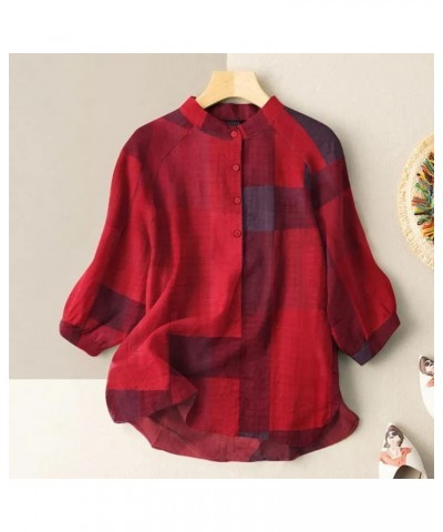 Flowy Summer Casual Women Tops Vintage Chinese Floral Embroidery Shirt 3/4 Sleeve V Neck Cotton Linen Blouse Tops 2-red $8.83...