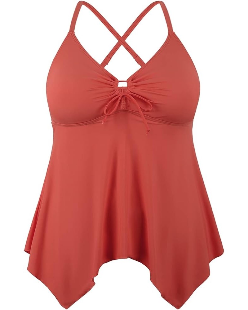 Women's Front Tie Swim Top Cross Back Tankini Top Flowy Swimdress Tummy Control Brick Red $12.71 Swimsuits