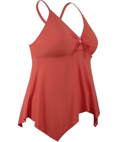 Women's Front Tie Swim Top Cross Back Tankini Top Flowy Swimdress Tummy Control Brick Red $12.71 Swimsuits