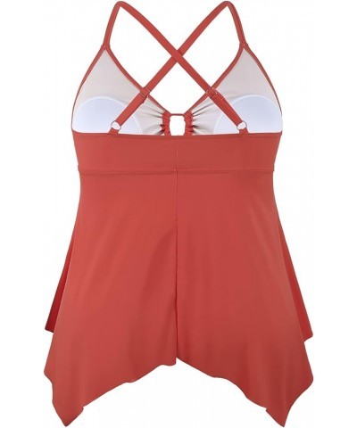 Women's Front Tie Swim Top Cross Back Tankini Top Flowy Swimdress Tummy Control Brick Red $12.71 Swimsuits