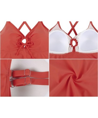 Women's Front Tie Swim Top Cross Back Tankini Top Flowy Swimdress Tummy Control Brick Red $12.71 Swimsuits