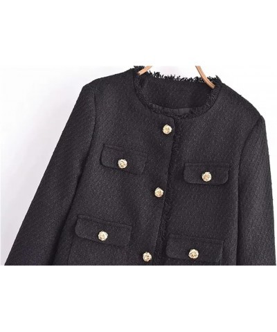 Women Cropped Jacket Short Vintage Tweed Coat Long Sleeve Women's Jackets Blazer White $31.83 Blazers