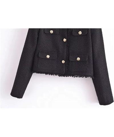 Women Cropped Jacket Short Vintage Tweed Coat Long Sleeve Women's Jackets Blazer White $31.83 Blazers