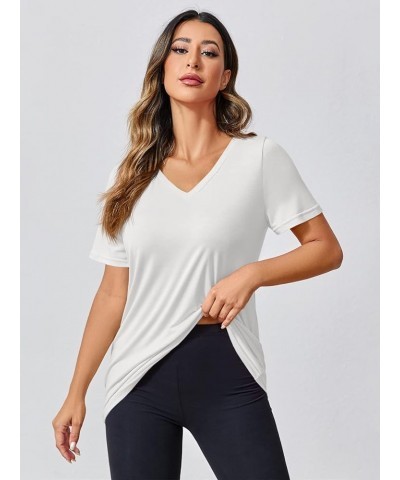 Women Criss-Cross Workout Top Casual Yoga Biker T-Shirt Summer V Neck Active Muscle Gym Tee White $12.18 Activewear