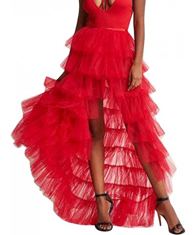 Woman's Cake High Waist Skirt Pleated Skirt Bubble Skirt Long High Low Ruffles Party Tulle Skirt Winter Skirts Red $13.51 Skirts