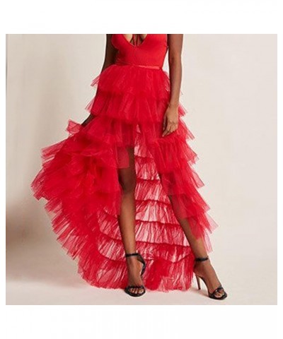 Woman's Cake High Waist Skirt Pleated Skirt Bubble Skirt Long High Low Ruffles Party Tulle Skirt Winter Skirts Red $13.51 Skirts