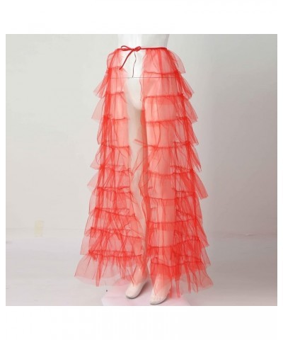 Woman's Cake High Waist Skirt Pleated Skirt Bubble Skirt Long High Low Ruffles Party Tulle Skirt Winter Skirts Red $13.51 Skirts