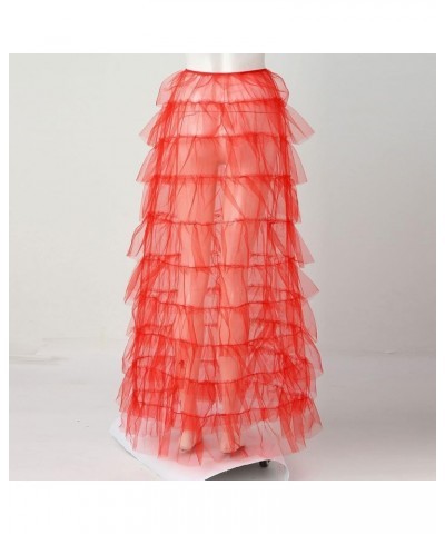 Woman's Cake High Waist Skirt Pleated Skirt Bubble Skirt Long High Low Ruffles Party Tulle Skirt Winter Skirts Red $13.51 Skirts