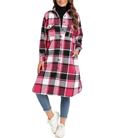 Women's Casual Button Down Flannel Long Plaid Shirts Jacket Coats with Pockets Rose $18.45 Jackets