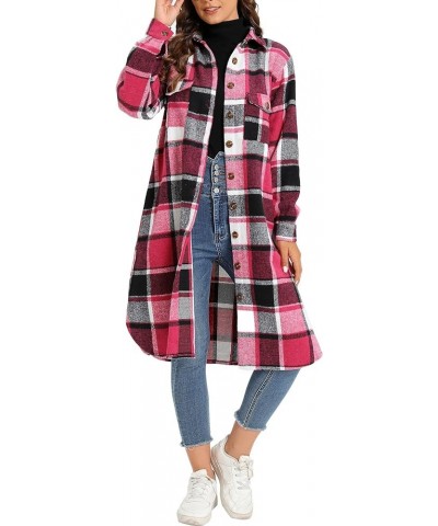 Women's Casual Button Down Flannel Long Plaid Shirts Jacket Coats with Pockets Rose $18.45 Jackets