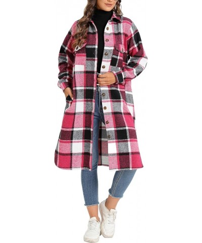 Women's Casual Button Down Flannel Long Plaid Shirts Jacket Coats with Pockets Rose $18.45 Jackets