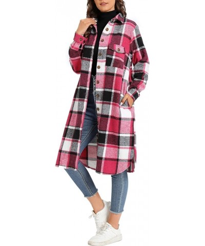 Women's Casual Button Down Flannel Long Plaid Shirts Jacket Coats with Pockets Rose $18.45 Jackets