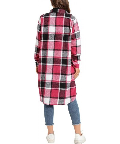 Women's Casual Button Down Flannel Long Plaid Shirts Jacket Coats with Pockets Rose $18.45 Jackets