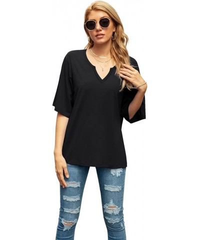 Women's Blouse Tops Loose V Neck 3/4 Bell Sleeve Shirt C-01- Black $11.04 Tops