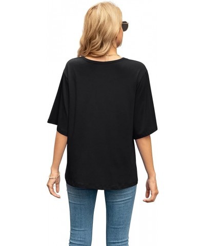 Women's Blouse Tops Loose V Neck 3/4 Bell Sleeve Shirt C-01- Black $11.04 Tops