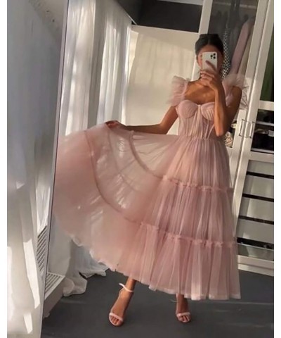 Homecoming Dress for Juniors Tulle Prom Dresses Tea Length Wedding Dress with Straps Coral $34.43 Dresses