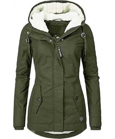 Women's Fleece Hooded Winter Coat Long Warm Fleeced Lined Long Jackets Military Thicken Parka Jacket Pitch Green $17.13 Jackets