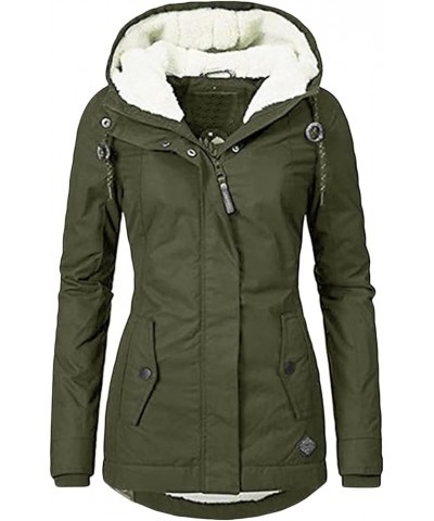 Women's Fleece Hooded Winter Coat Long Warm Fleeced Lined Long Jackets Military Thicken Parka Jacket Pitch Green $17.13 Jackets