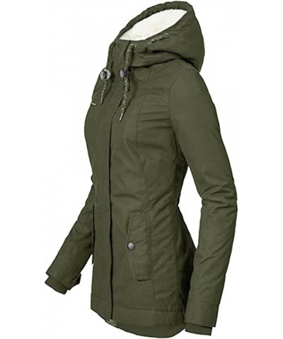 Women's Fleece Hooded Winter Coat Long Warm Fleeced Lined Long Jackets Military Thicken Parka Jacket Pitch Green $17.13 Jackets