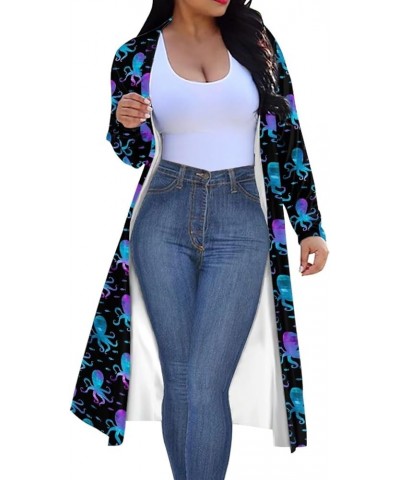 Women's Casual Cloak, Long Sleeved Length Cardigan, Ladies Draped Oversized Beach Coat Blue-purple Gradient Octopus $16.00 Sw...