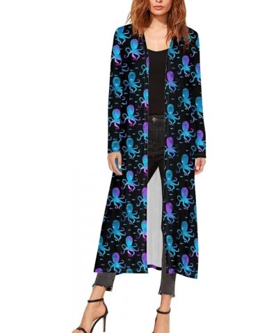 Women's Casual Cloak, Long Sleeved Length Cardigan, Ladies Draped Oversized Beach Coat Blue-purple Gradient Octopus $16.00 Sw...