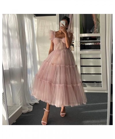 Homecoming Dress for Juniors Tulle Prom Dresses Tea Length Wedding Dress with Straps Coral $34.43 Dresses