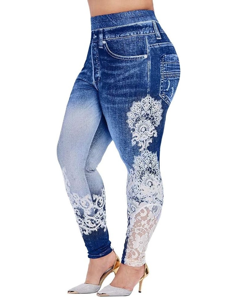 Fleece Lined Leggings Printed Pants Casual Elastic Slim Long Boot Women Pants Fleece Lined Leggings Blue-5 $8.91 Leggings