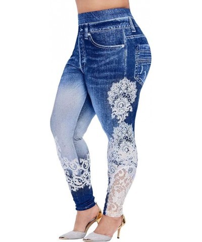 Fleece Lined Leggings Printed Pants Casual Elastic Slim Long Boot Women Pants Fleece Lined Leggings Blue-5 $8.91 Leggings