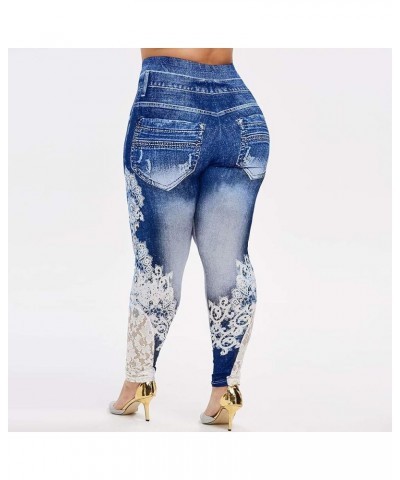 Fleece Lined Leggings Printed Pants Casual Elastic Slim Long Boot Women Pants Fleece Lined Leggings Blue-5 $8.91 Leggings