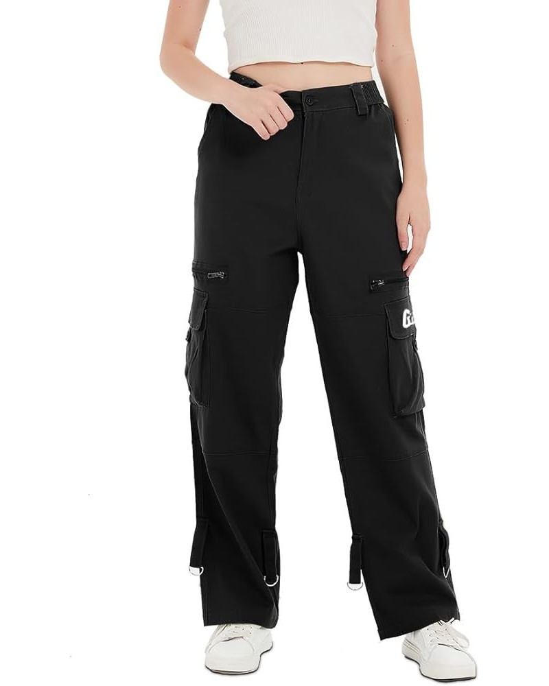 Cargo Pants Women with Pockets Baggy High Waist Adjustable Wide Leg Trousers Relaxed Fit Womens Fashion Techwear Black $21.65...