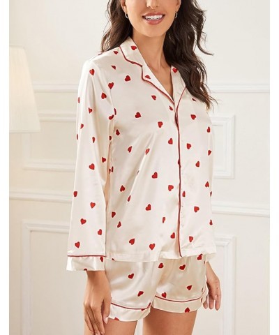 Valentine's Day Heart Pajamas Set for Women Button Down Long Sleeve Pjs with Shorts 2 Piece Sleep Set Loungewear Cute Heart W...