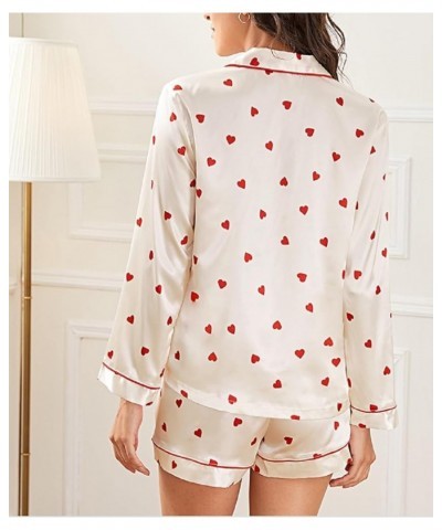 Valentine's Day Heart Pajamas Set for Women Button Down Long Sleeve Pjs with Shorts 2 Piece Sleep Set Loungewear Cute Heart W...