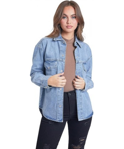 Women's Junior Oversized Denim Shacket Blue $21.87 Jackets